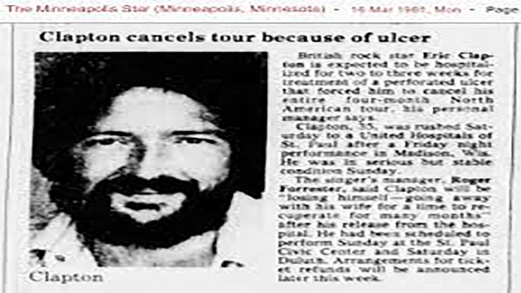 On This Day: March 14 1981 Eric Clapton Had to Cancel His US Tour Due to Bleeding Ulcers